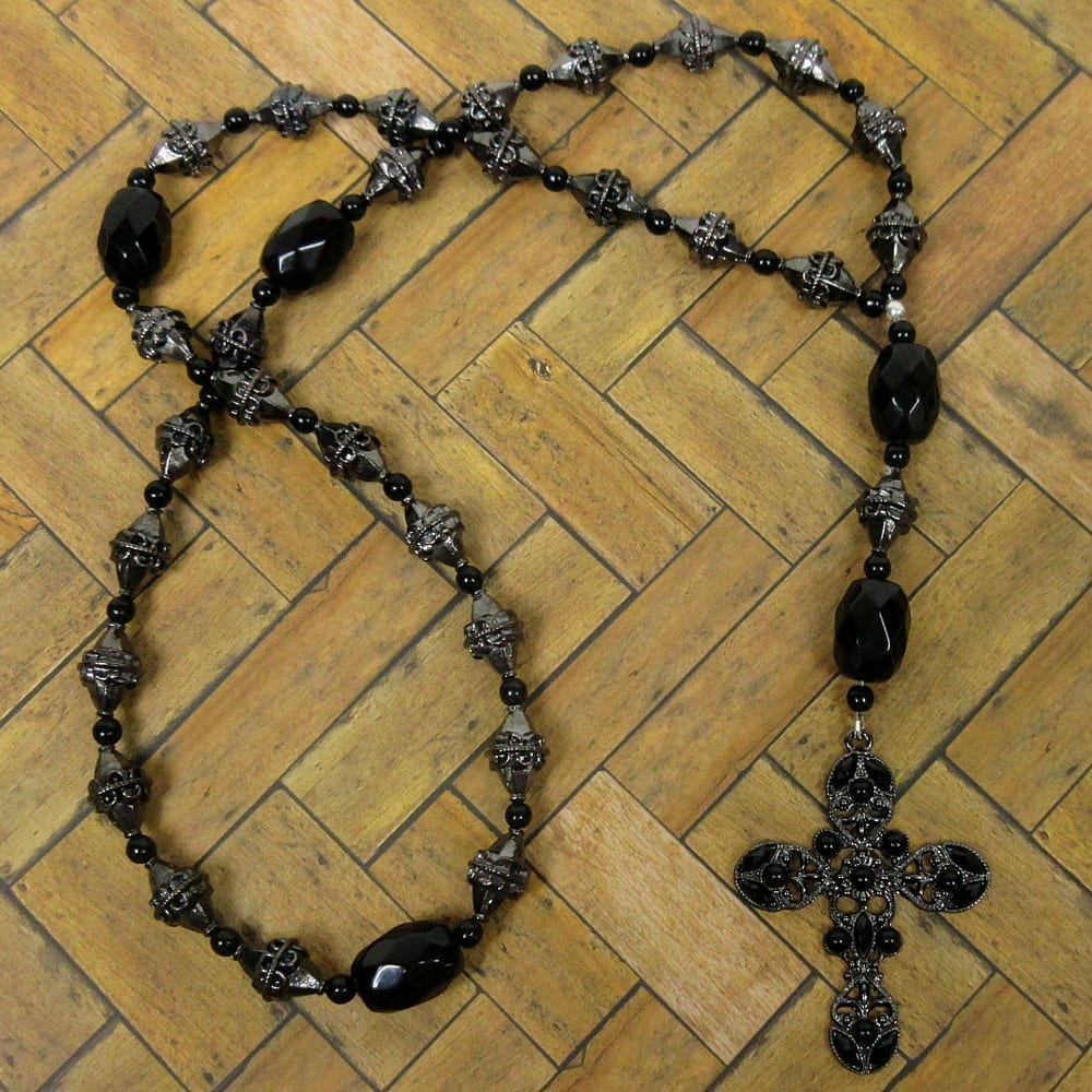 Black Gunmetal Necklace Anglican Prayer Beads Kristi Lyn Glass