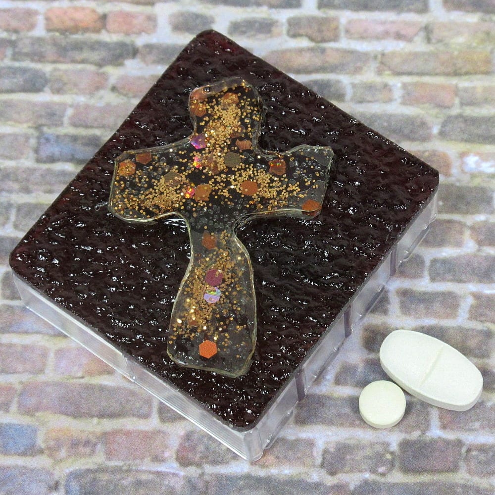 Brown Sparkle Cross Pillbox