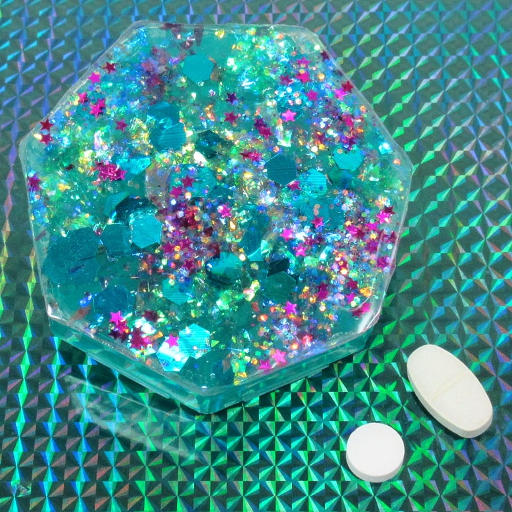 Teal Confetti Pillbox