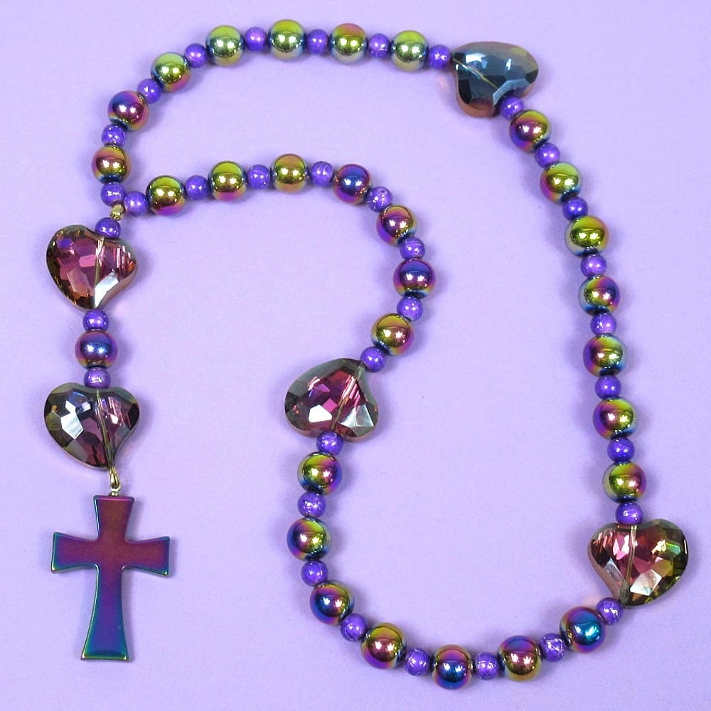 Rainbow Purple Hearts Prayer Beads