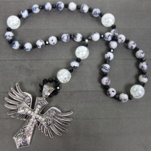 Black White Winged Cross Anglican Prayer Beads