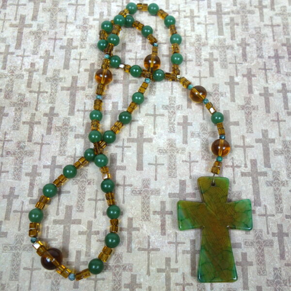 Amber Green Jade Prayer Bead Necklace