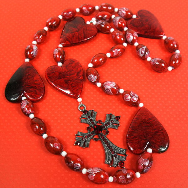 Big Red Hearts Prayer Bead Necklace