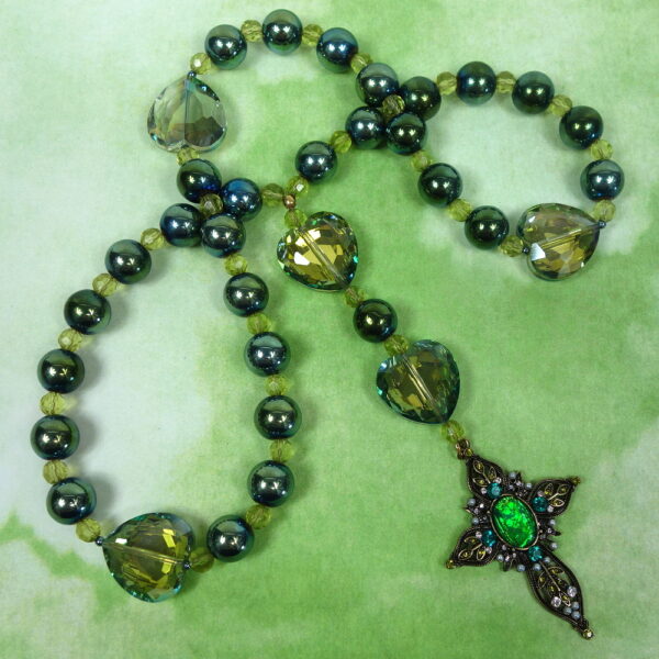 Olive Green Hearts Protestant Prayer Beads