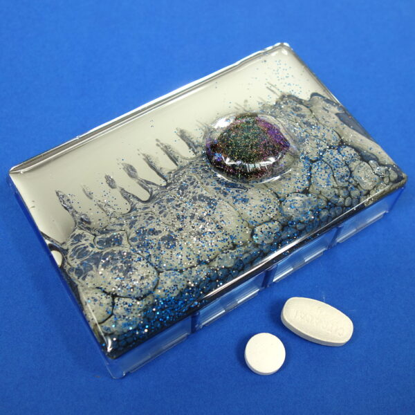 Silver Blue Cloud 7-dose Rectangle Pillbox