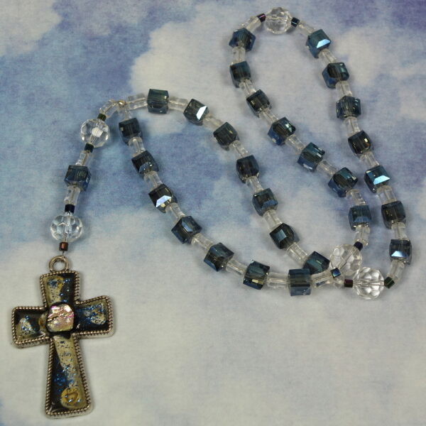 Blingy Blue Cubes Protestant Prayer Bead Necklace