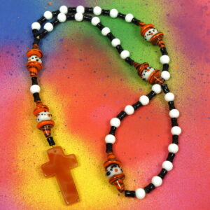 Cheeky Orange Black Prayer Bead Necklace
