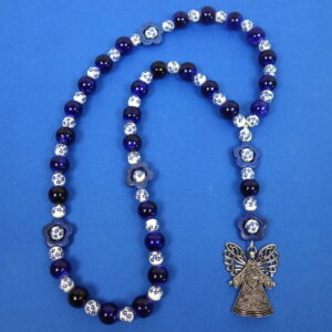 Flowered Blue Angel Prayer Bead Necklace