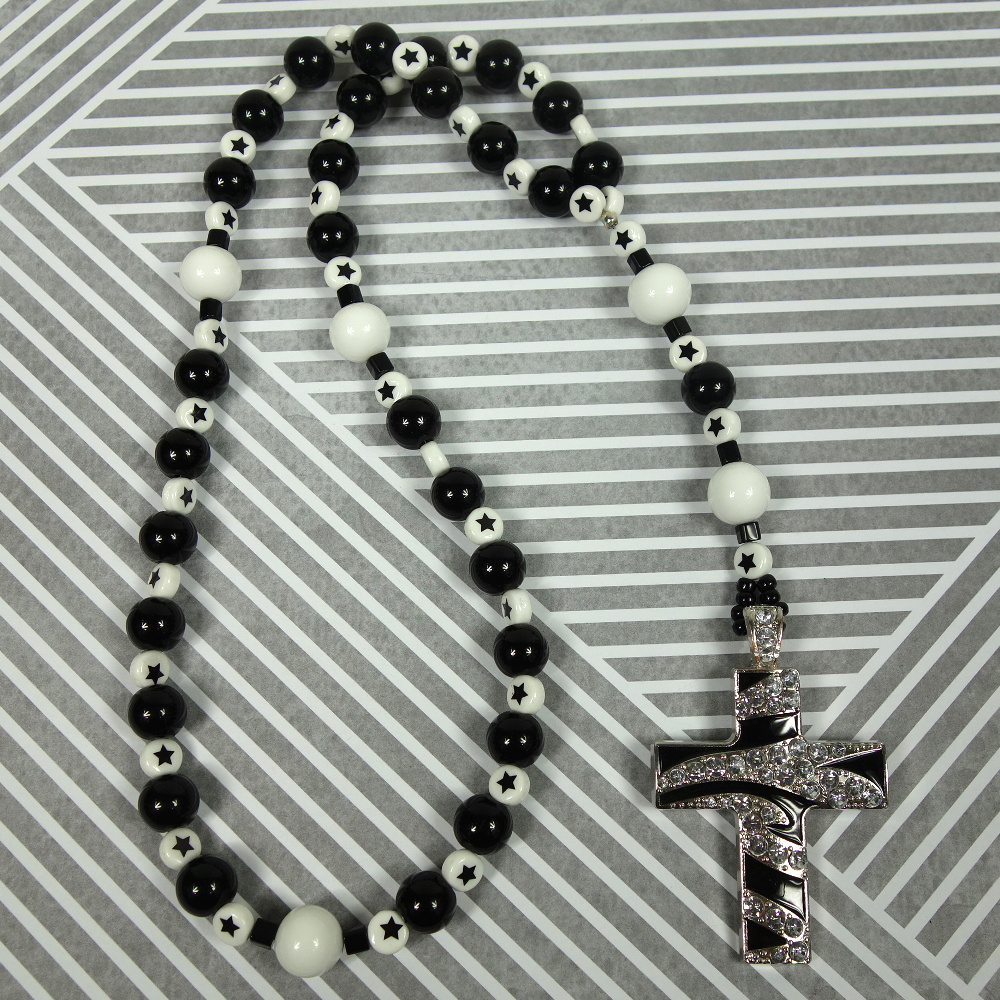 White Black Stars Prayer Bead Necklace