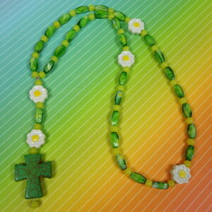Green Yellow Daisies Prayer Bead Necklace