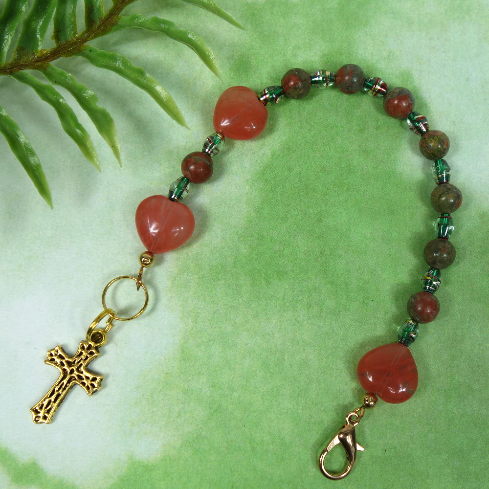 B-C-055-5 Red Hearts Stone Chaplet Bracelet