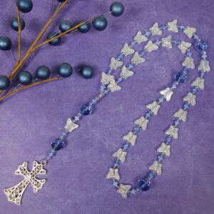 Blue Butterfly Crosses Prayer Bead Necklace