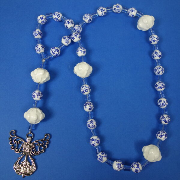 Flowery Blue Angel Prayer Bead Necklace