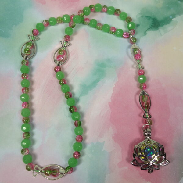 Pink N Green Fish Prayer Bead Necklace