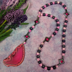 Purple Pink Agate Prayer Bead Necklace