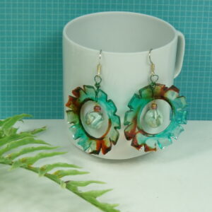 Aqua Flower Hoop Earrings