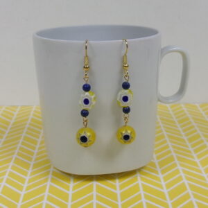 Yellow Blue Millefiori Earrings